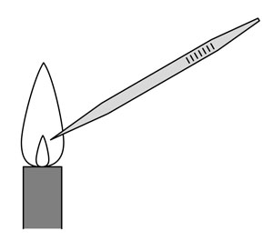 Sterilising forceps In a flame  